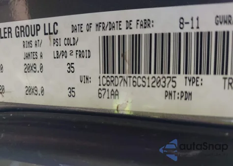 2012 Ram 1500 Laramie z USA, uszkodzony, nr VIN 1C6RD7NT6CS120375